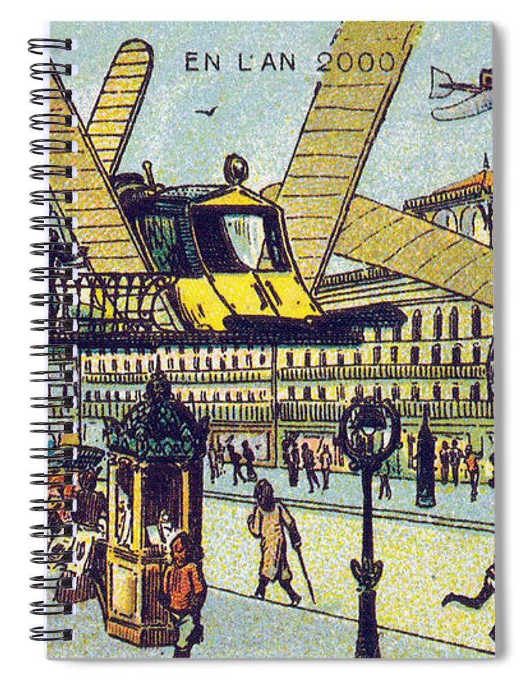 Science Spiral Notebook featuring the photograph Flying Taxicabs, 1900s French Postcard by Science Source