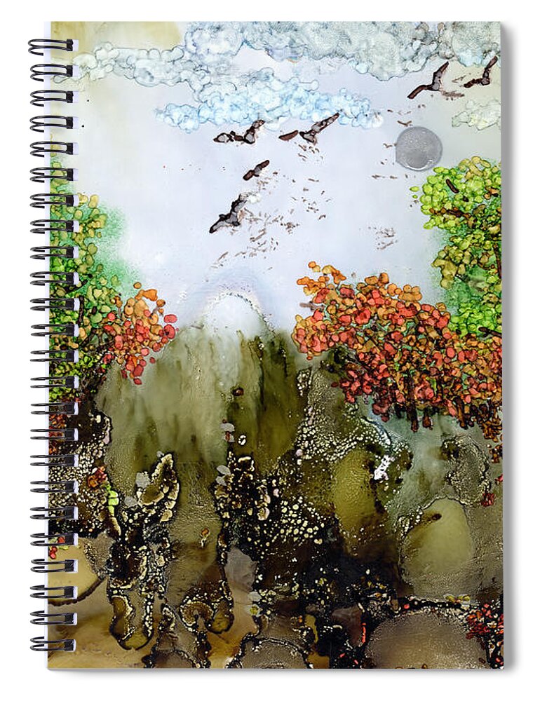 Abstract Landscape Spiral Notebook featuring the painting Flying to Shangri-La by Charlene Fuhrman-Schulz