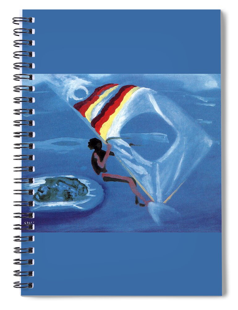 Windsurfer Spiral Notebook featuring the painting Flying Windsurfer by Enrico Garff