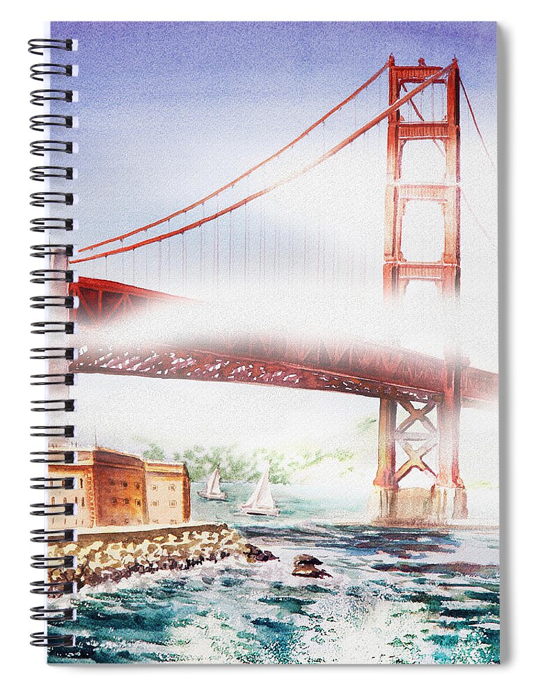 Golden Gate Spiral Notebook featuring the painting Fog At Golden Gate Of San Francisco by Irina Sztukowski