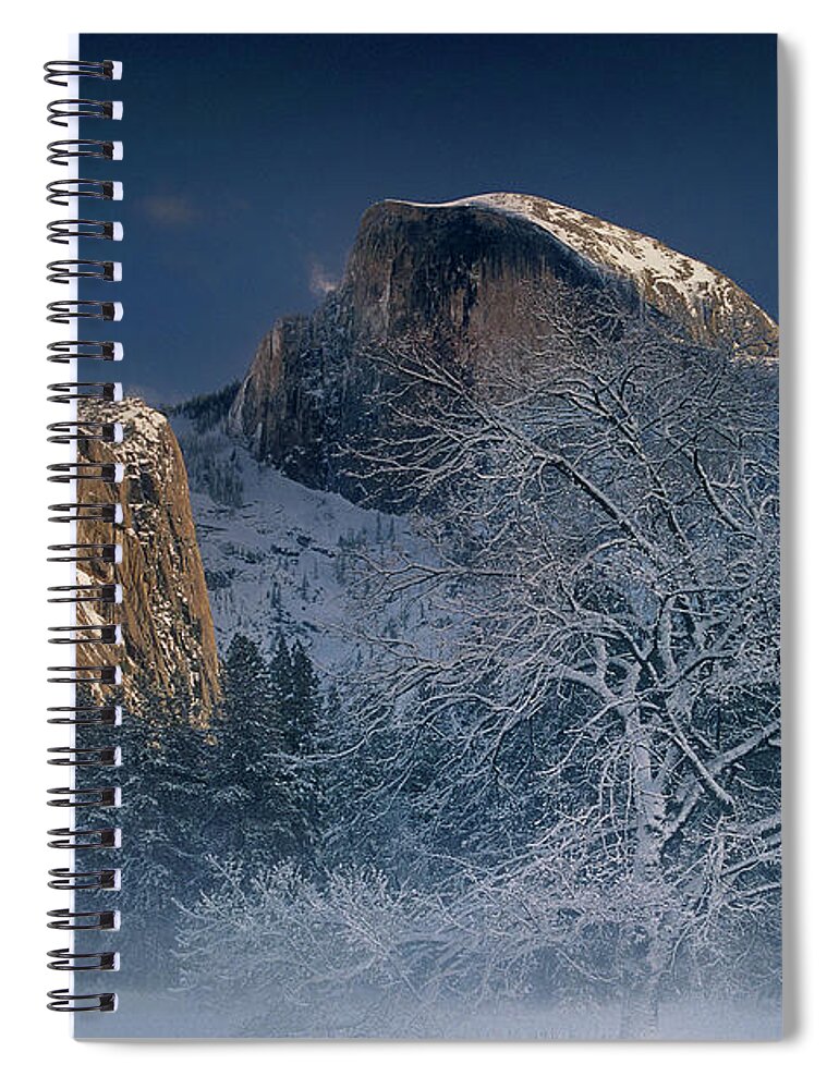 Yosemite National Park Spiral Notebook featuring the photograph Fog Shrouded Black Oak Half Dome Yosemite Np California by Dave Welling