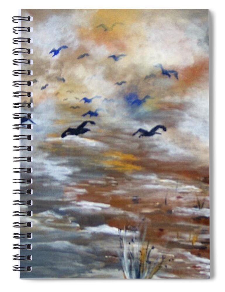 Birds Spiral Notebook featuring the painting Foggy Beach by Saundra Johnson