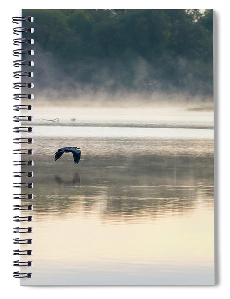 Great Blue Heron Spiral Notebook featuring the photograph Foggy Morning Flight by Jennifer White