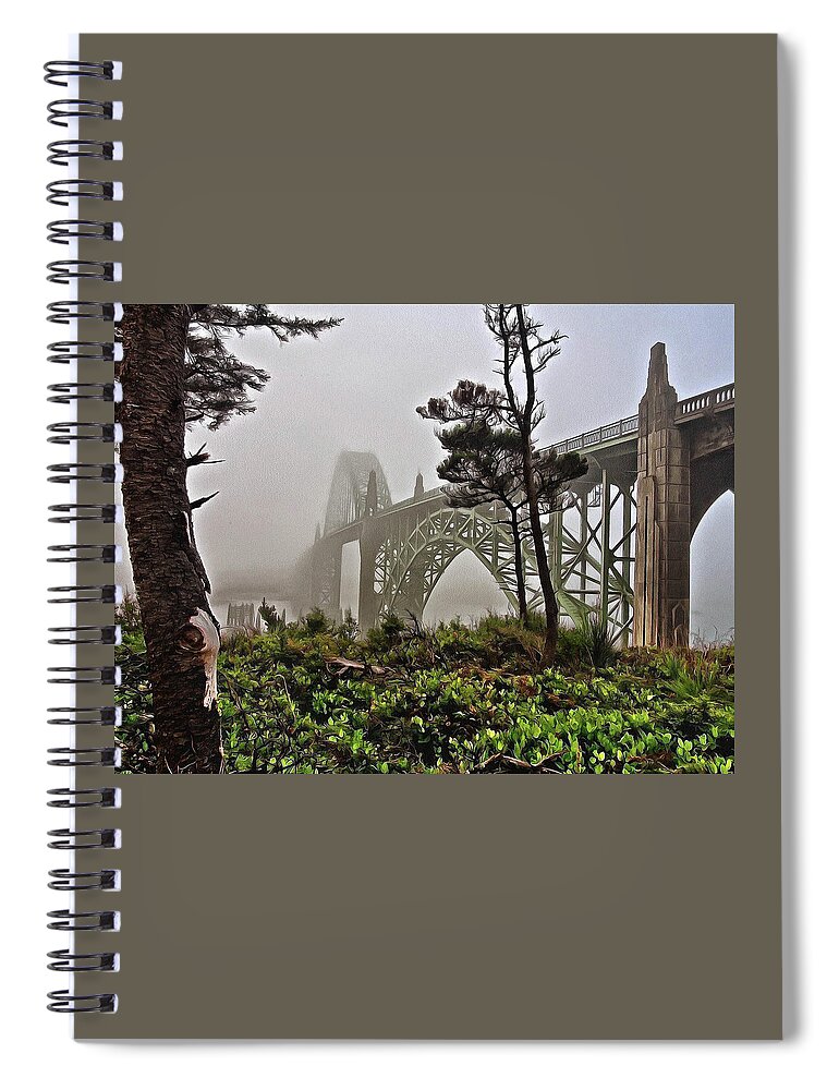 Thom Zehrfeld Spiral Notebook featuring the photograph A Foggy Morning On Yaquina Bay by Thom Zehrfeld