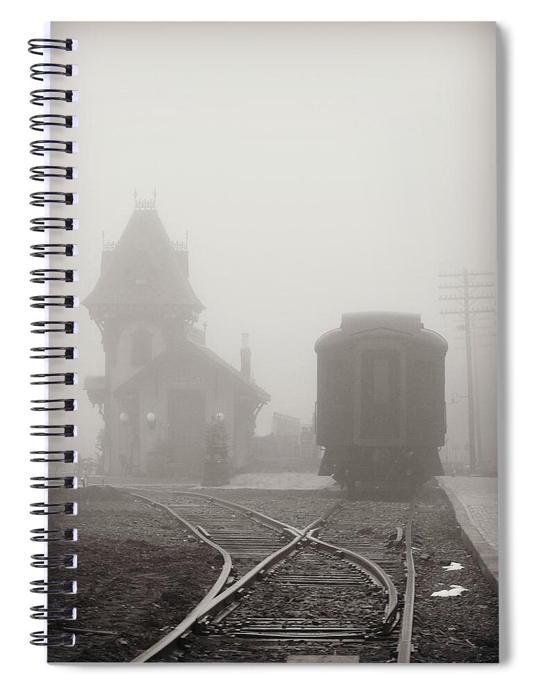 Foggy Station Spiral Notebook featuring the photograph Foggy Station by Dark Whimsy