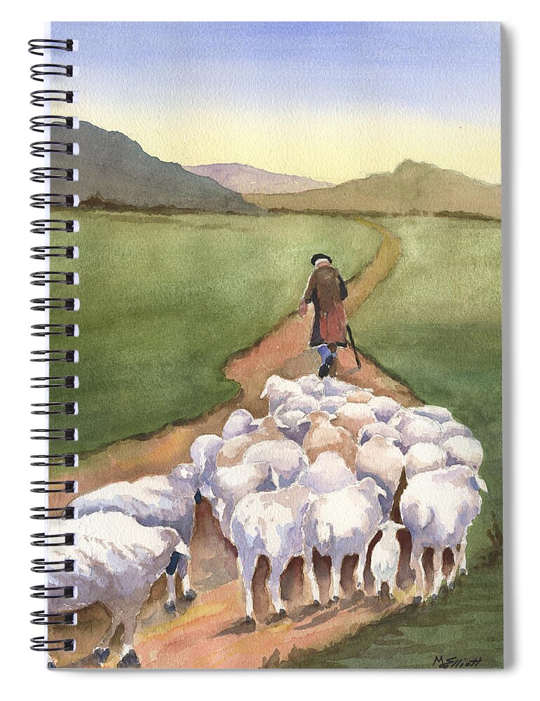 Sheep Spiral Notebook featuring the painting Follow Me by Marsha Elliott