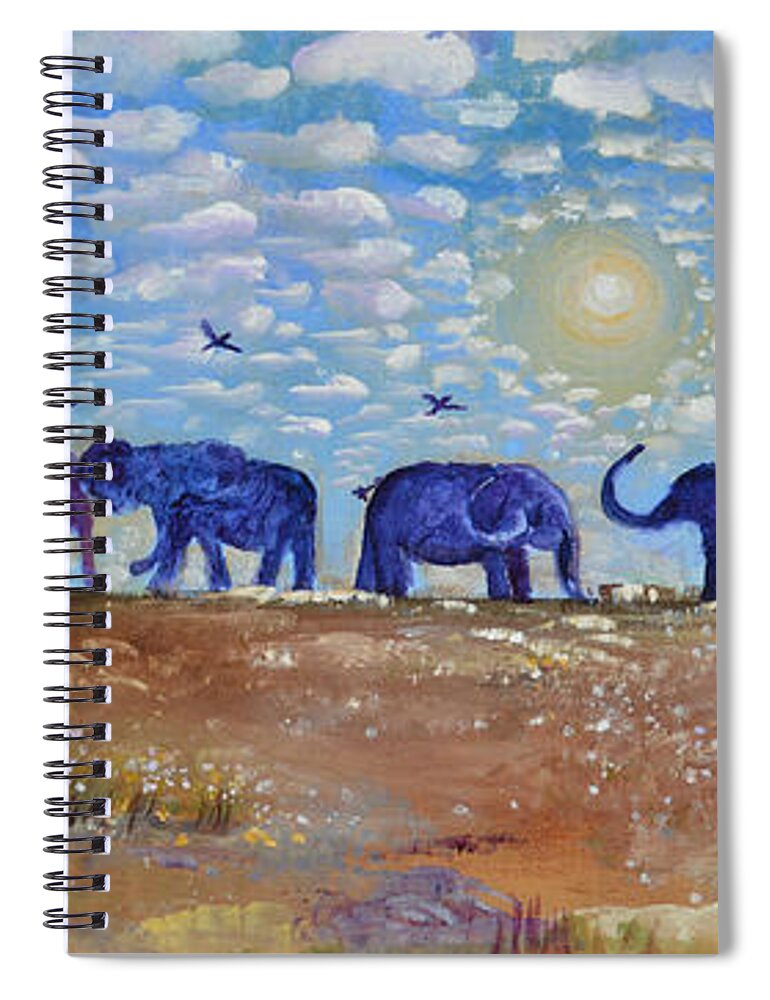 Elephants Spiral Notebook featuring the painting Follow The Light Elephants by Ashleigh Dyan Bayer