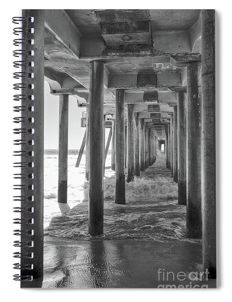 Huntington Beach Spiral Notebook featuring the photograph Follow The Lines Under Huntington Beach Pier by Ana V Ramirez