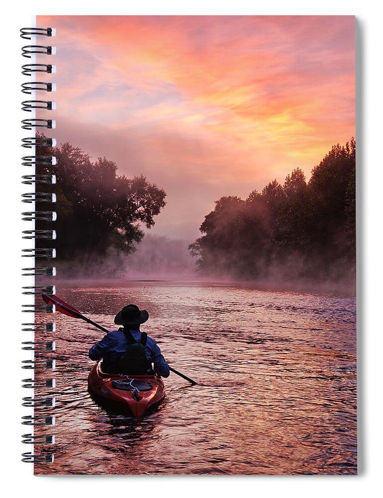 Kayak Spiral Notebook featuring the photograph Following the Light by Robert Charity