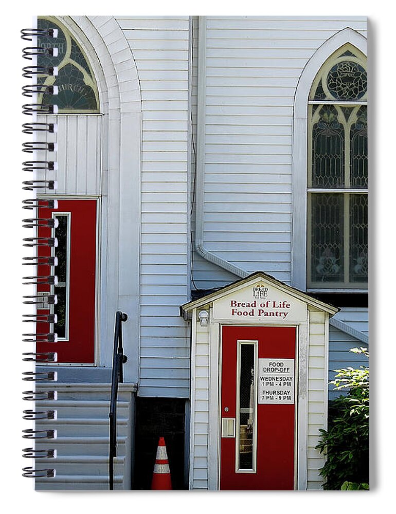 Food Pantry Spiral Notebook featuring the photograph Food Pantry at Methodist Church in Palmyra New Jersey by Linda Stern