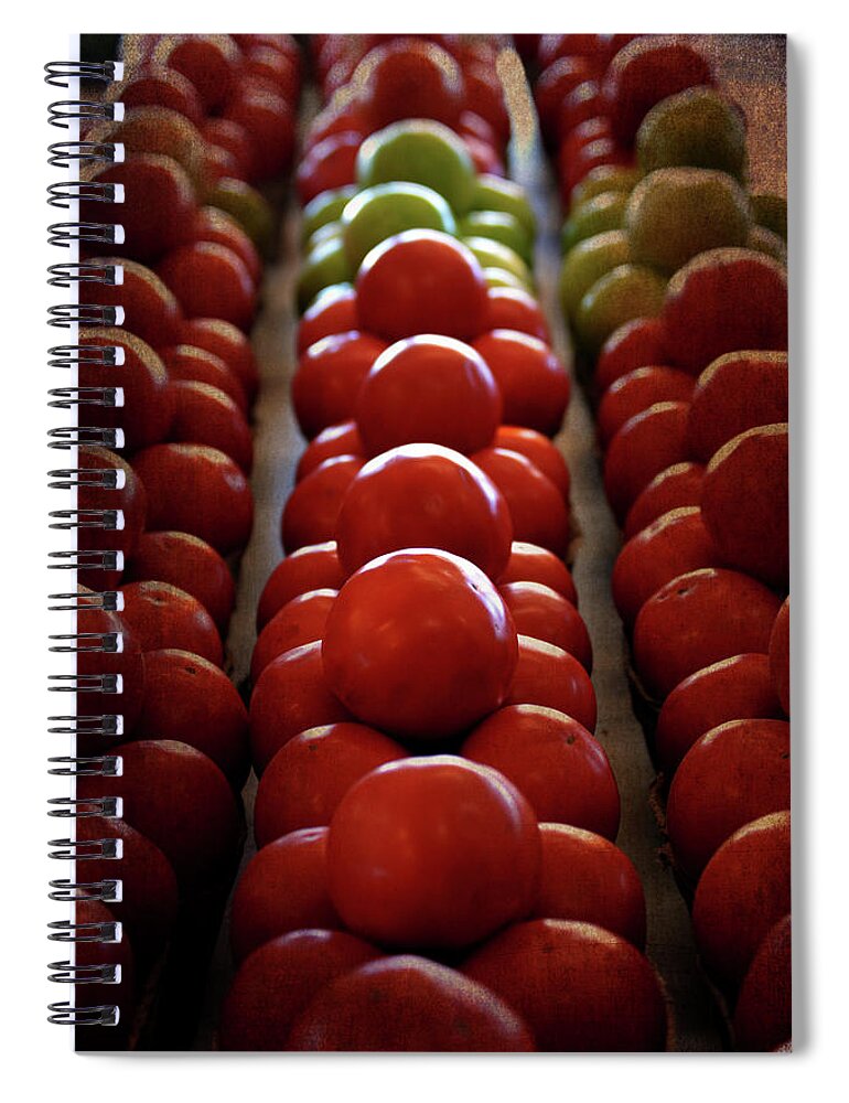 Tomatoes Spiral Notebook featuring the photograph Food Tomatoes Marching Maters by Lesa Fine