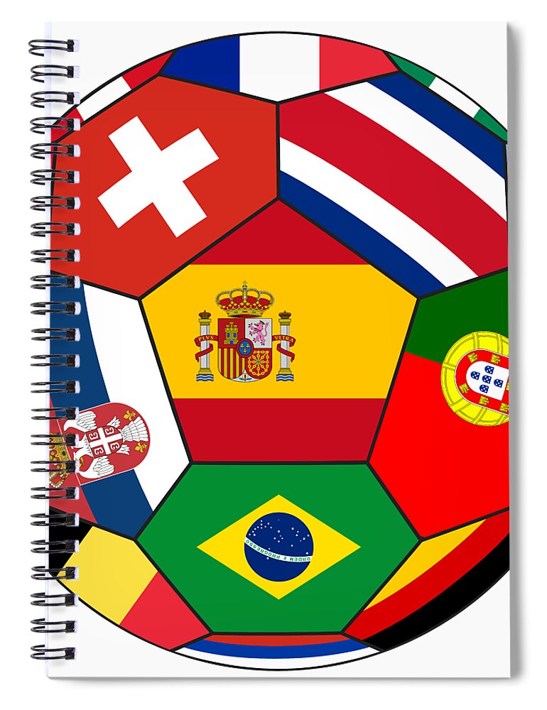 2018 Spiral Notebook featuring the digital art Football ball with various flags by Michal Boubin