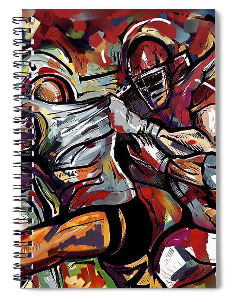 Football Spiral Notebook featuring the painting FootBall Frawl by John Gholson