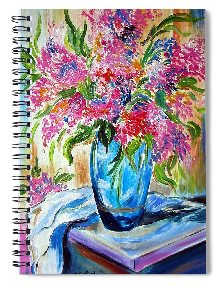 Flowers Spiral Notebook featuring the painting For the love of flowers in a blue vase by Roberto Gagliardi