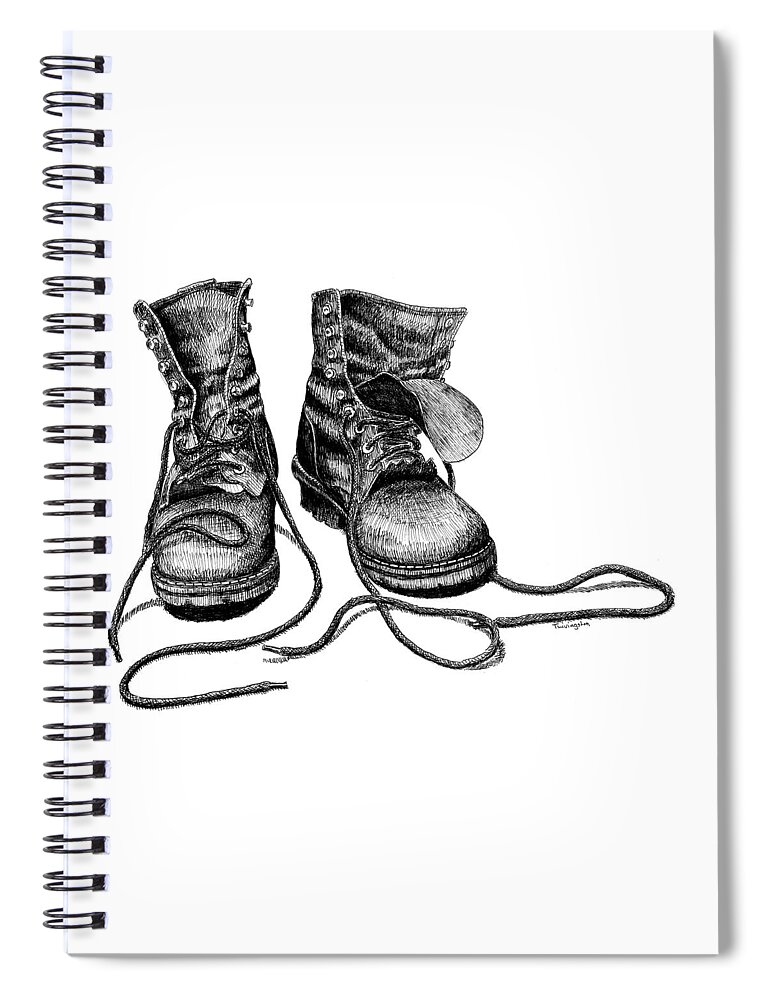 Boots Spiral Notebook featuring the drawing Forester's Boots by Timothy Livingston