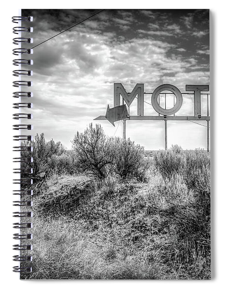 Travel Photography Spiral Notebook featuring the photograph Forgotten Motel Sign by Spencer McDonald