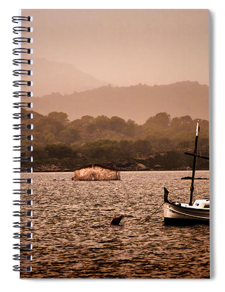  Spiral Notebook featuring the photograph Fornells bay in Menorca island - Even most beautiful places have secrets to hide by pedro cardona by Pedro Cardona Llambias