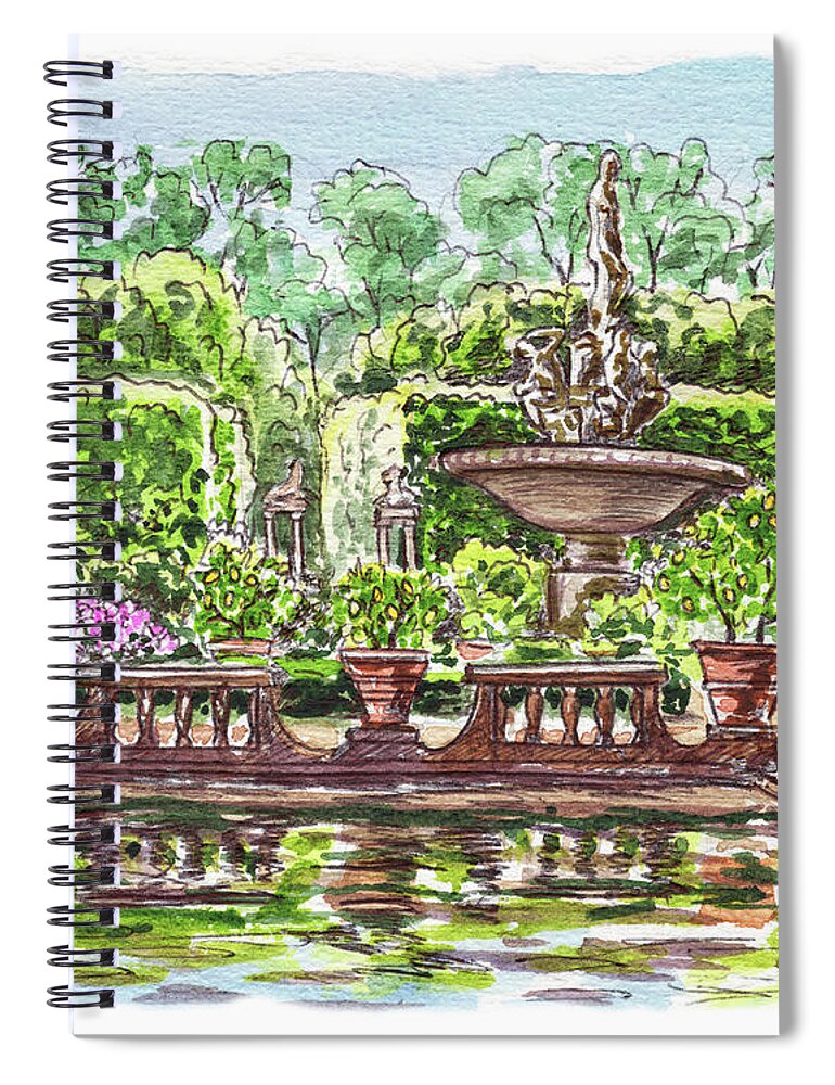 Fountain Island Boboli Gardens Florence Italy Spiral Notebook featuring the painting Fountain Island Boboli Gardens Florence Italy by Irina Sztukowski