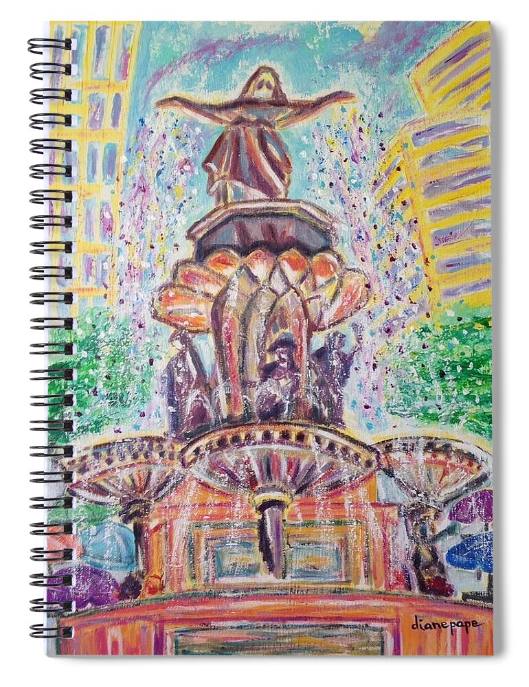 Fountain Square Spiral Notebook featuring the painting Fountain Square Cincinnati Ohio by Diane Pape