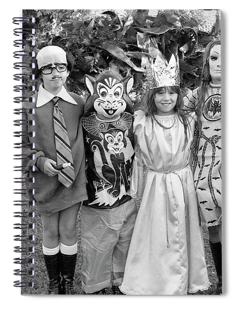 Halloween Spiral Notebook featuring the photograph Four Girls in Halloween Costumes, 1971, Part One by Jeremy Butler