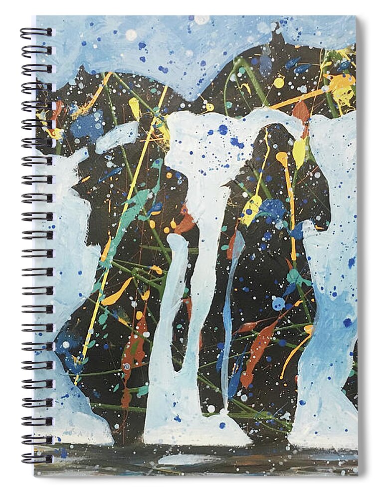 Umbrellas Spiral Notebook featuring the painting Four In The Rain by Lance Headlee