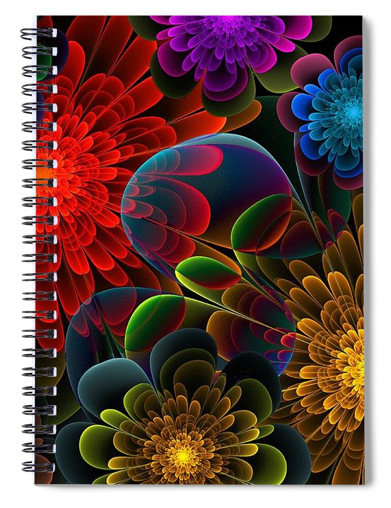 Abstract Spiral Notebook featuring the digital art Fractal Bouquet by Lyle Hatch