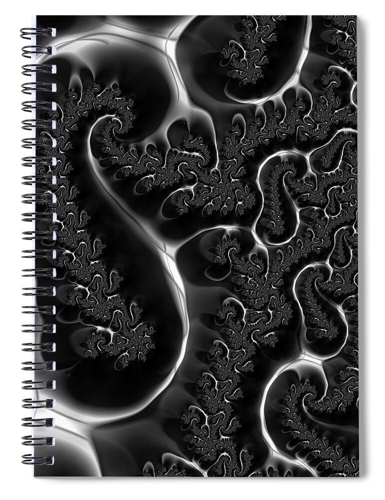 Black Spiral Notebook featuring the digital art Fractal veins black and white by Matthias Hauser