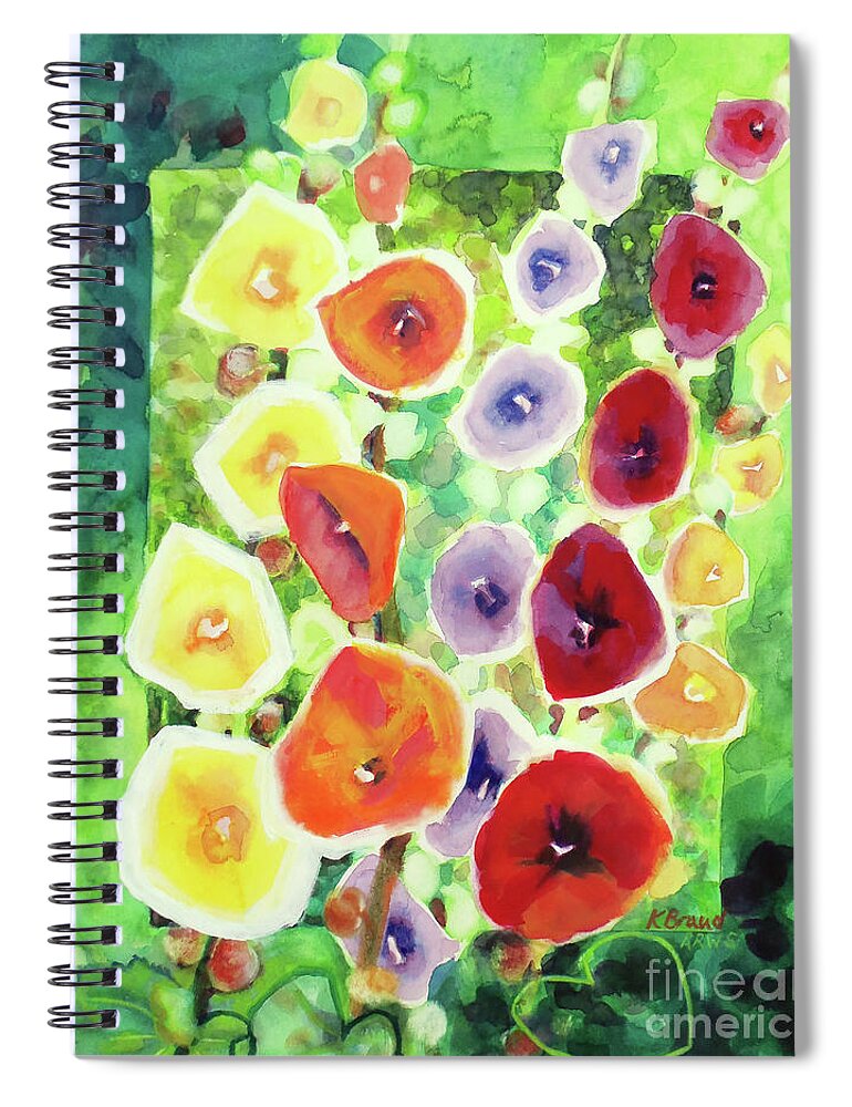 Painting Spiral Notebook featuring the painting Framed in Hollyhocks by Kathy Braud