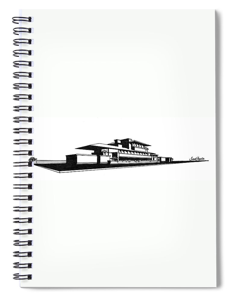 Frank Spiral Notebook featuring the drawing Frank Lloyd Wright's Robie House by Frank SantAgata