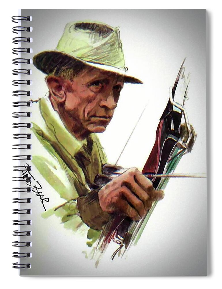 Fred Bear Spiral Notebook featuring the mixed media Fred Bear Archery Hunting Bow Arrow Sport Target by Movie Poster Prints