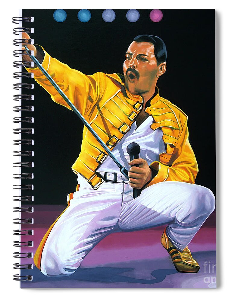 Freddie Mercury Spiral Notebook featuring the painting Freddie Mercury Live by Paul Meijering