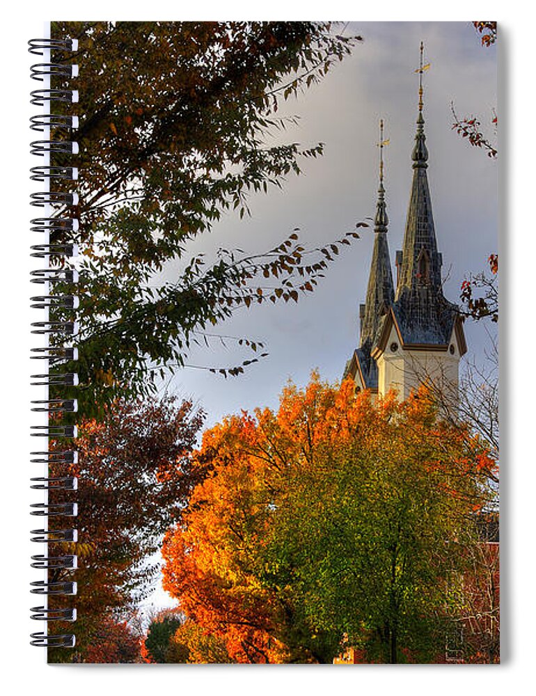 Clustered Spires Spiral Notebook featuring the photograph Clustered Spires Series - The Evangelical Lutheran Church No. 9a, Church Street by Michael Mazaika