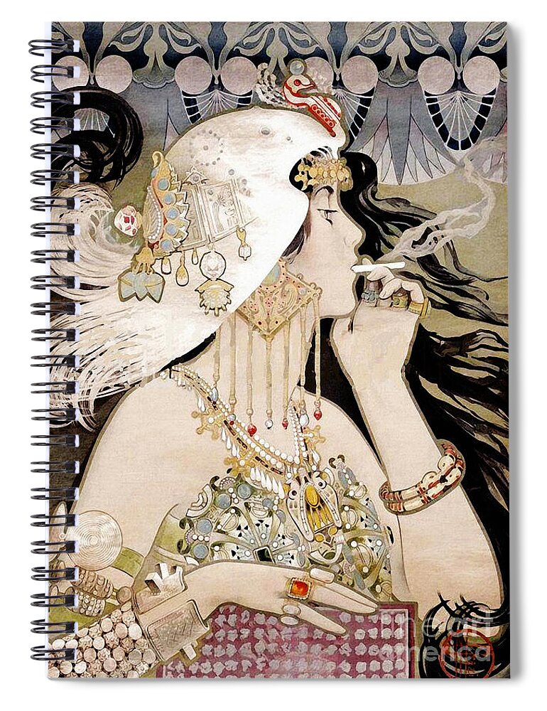 Art Nouveau Spiral Notebook featuring the painting French Art Nouveau smoking woman Collage by Tina Lavoie