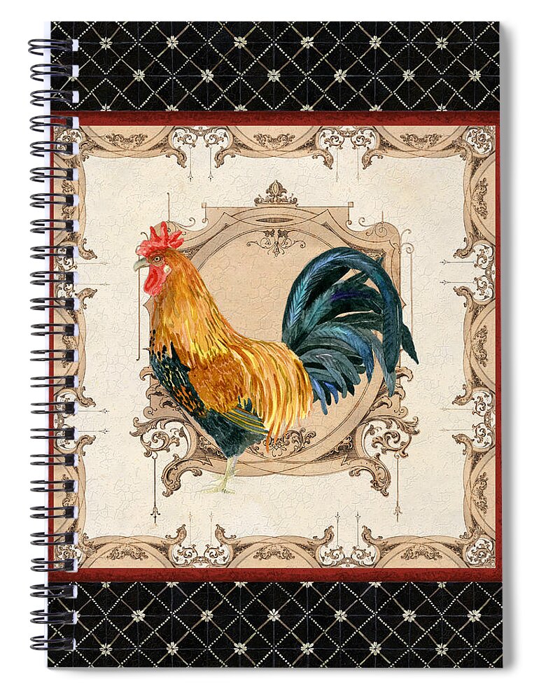 Etched Spiral Notebook featuring the painting French Country Roosters Quartet 4 by Audrey Jeanne Roberts
