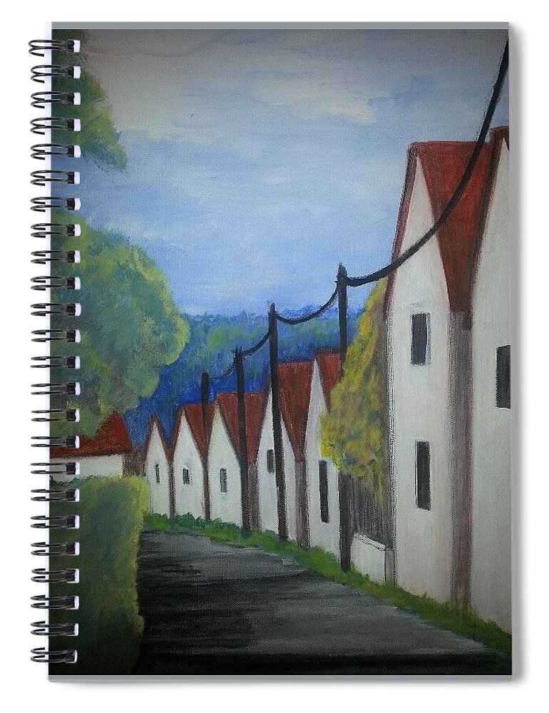 #frenchvillage #acrylicart #artwithhouses #paintingofvillage #abstractartforsale #camvasartprints #originalartforsale #abstractartpaintings Spiral Notebook featuring the painting French Village by Cynthia Silverman