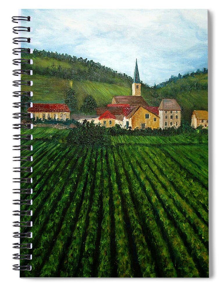 Acrylic Spiral Notebook featuring the painting French Village in the Vineyards by Nancy Mueller