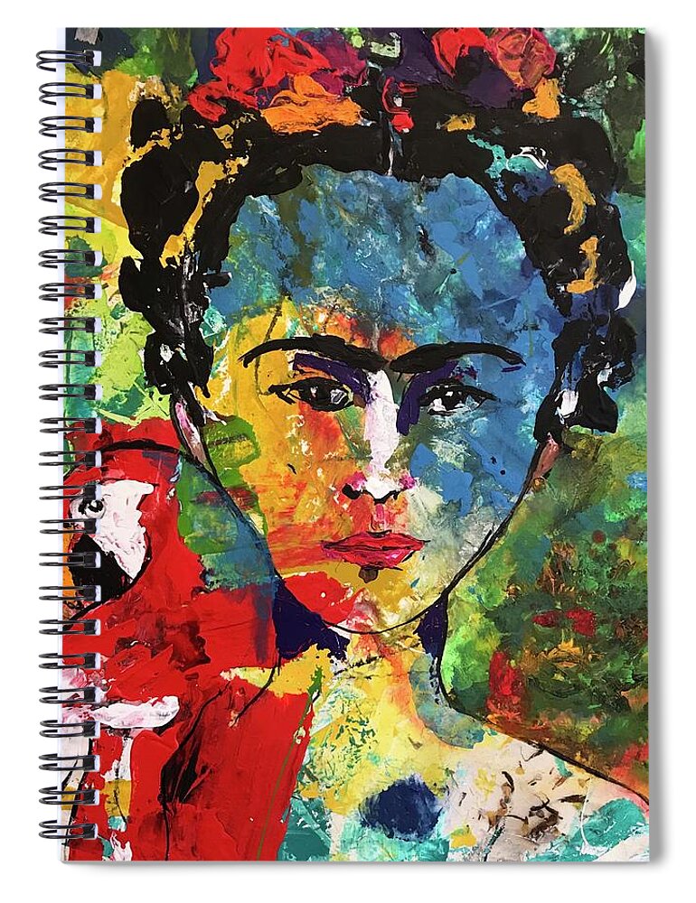 Frida Spiral Notebook featuring the painting Frida and Parrot Uno by Elaine Elliott