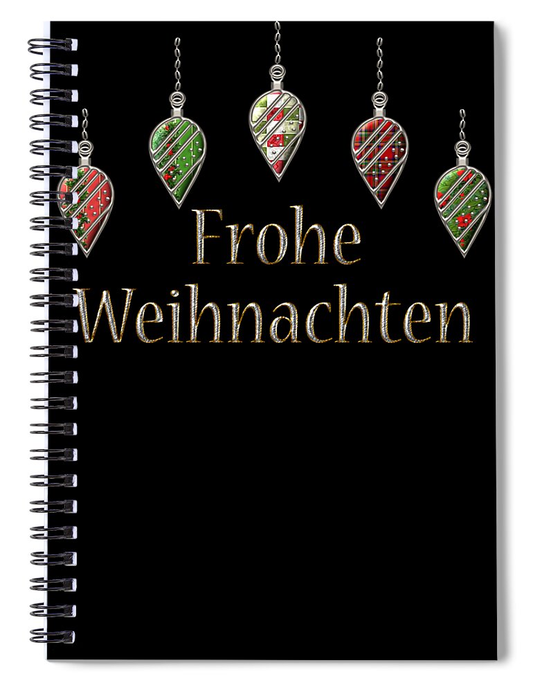 Red Spiral Notebook featuring the digital art Frohe Weihnachten German Merry Christmas by Movie Poster Prints