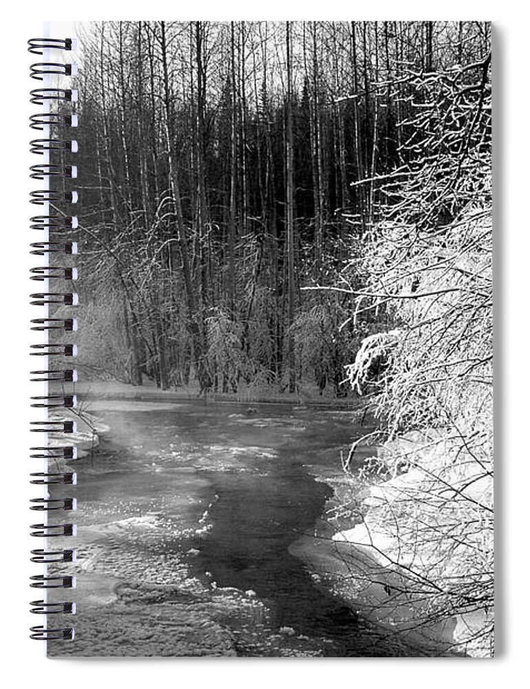 Creek Spiral Notebook featuring the photograph Frozen Creek in Woods by Kimberly Blom-Roemer