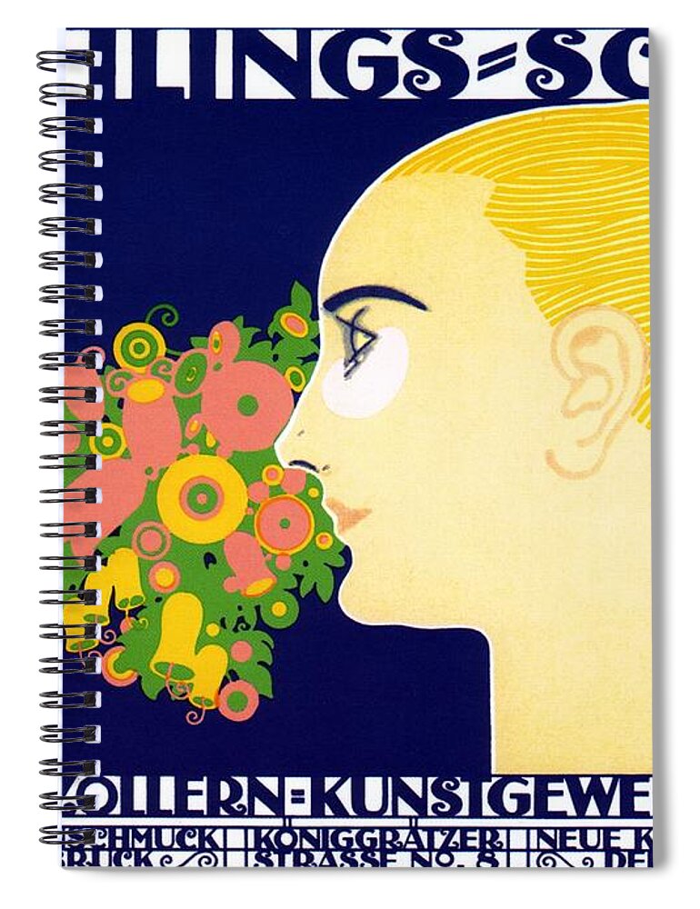 Fruhlings Schau Spiral Notebook featuring the mixed media Fruhlings Schau - Spring Show - Arts and Crafts Fair - Vintage German Exposition Poster by Studio Grafiikka