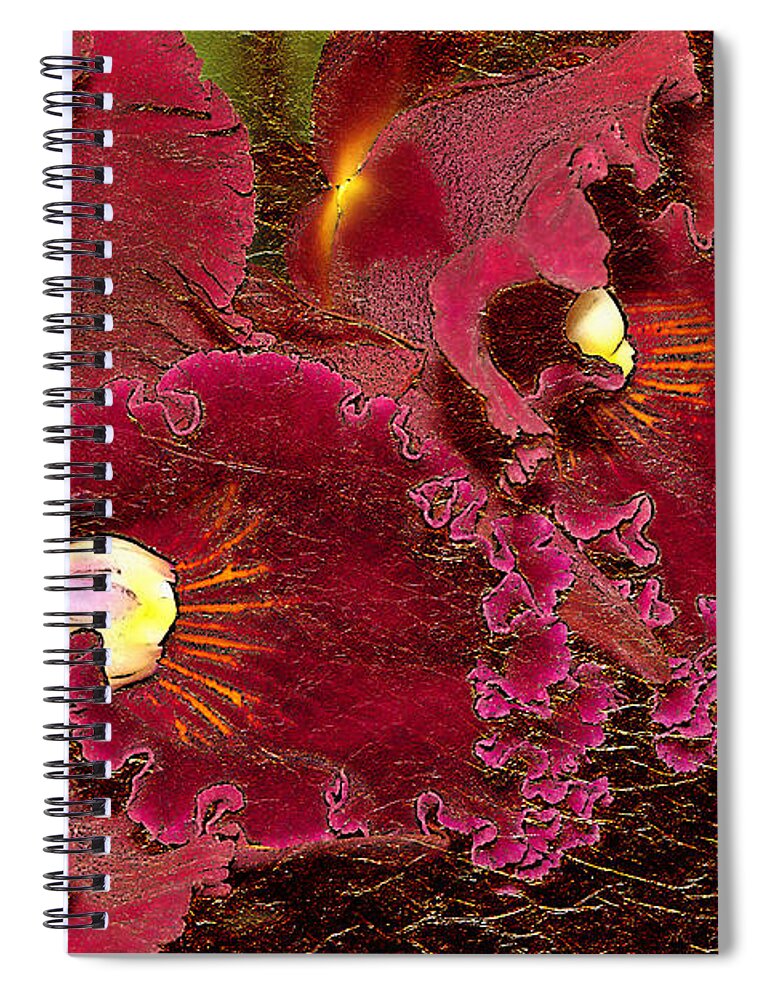 Orchids Spiral Notebook featuring the photograph Fuchsia Orchids Gold Leaf Look by Phyllis Denton