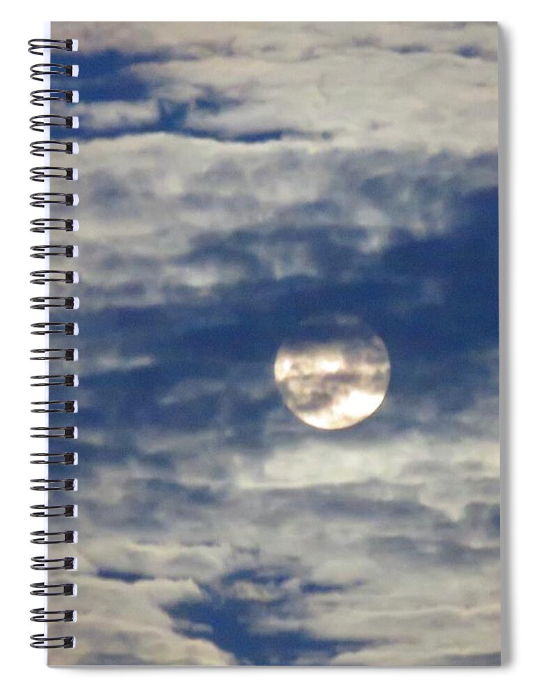 Moon Spiral Notebook featuring the photograph Full Moon in Gemini with Clouds by Judy Kennedy