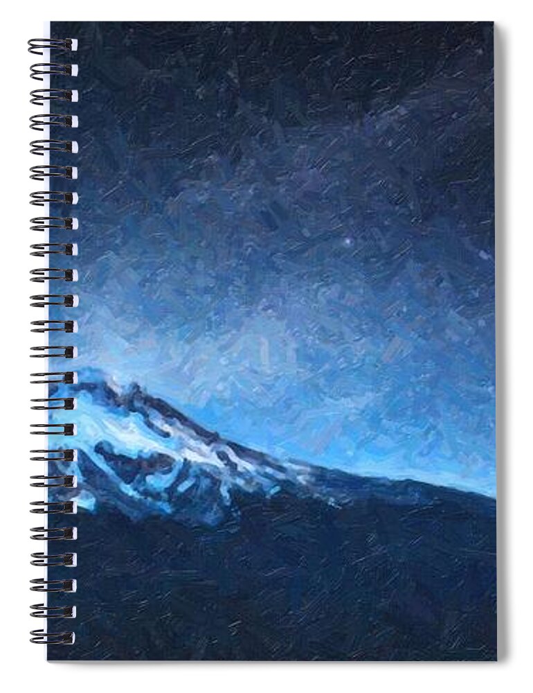 Night Spiral Notebook featuring the painting Full Moon Over High Peak , Adam Asar by Celestial Images