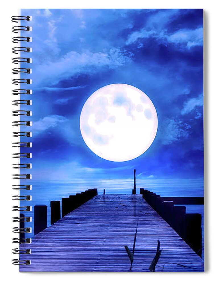 Full Moon Spiral Notebook featuring the mixed media Full Moon by Mountain Dreams