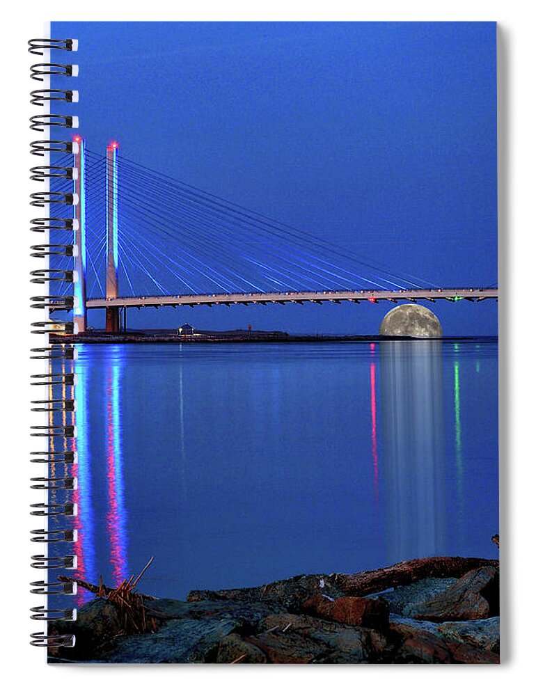 Atlantic Spiral Notebook featuring the photograph Full Moon Rising Under the Indian River Bridge by Bill Swartwout