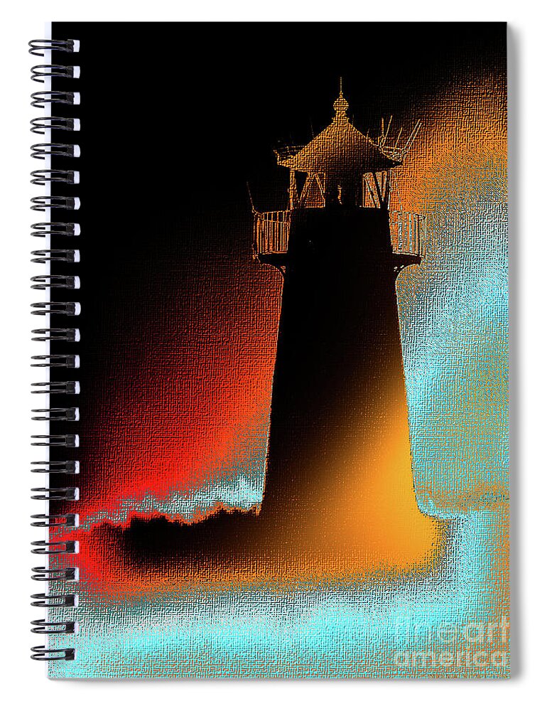 Mona Stut Spiral Notebook featuring the digital art Lighthouse Funky Silhouetted by Mona Stut