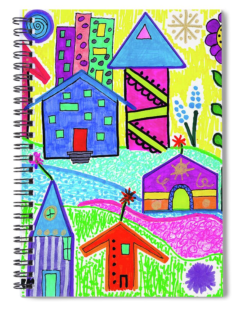 Original Drawing Spiral Notebook featuring the drawing Funky Town 3 by Susan Schanerman