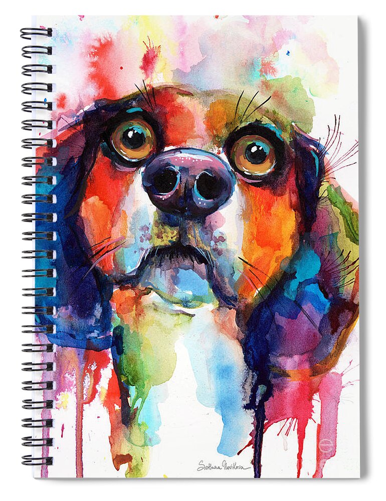 Beagle Spiral Notebook featuring the painting Funny Beagle dog art by Svetlana Novikova