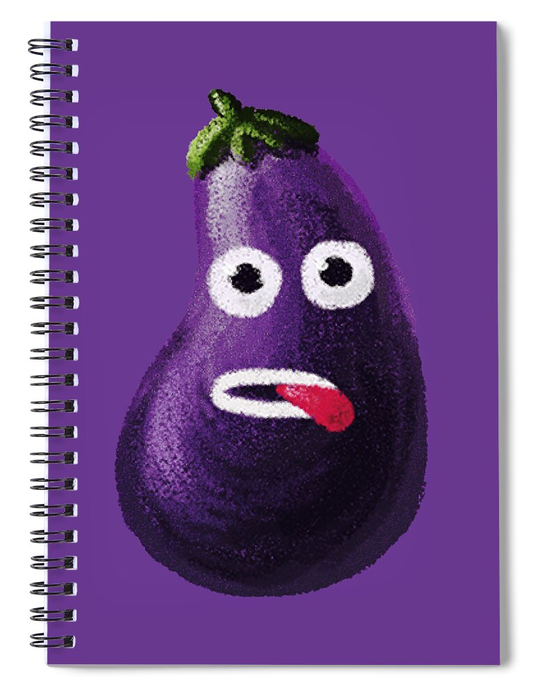 Eggplant Purple Spiral Notebook featuring the digital art Funny Eggplant by Boriana Giormova