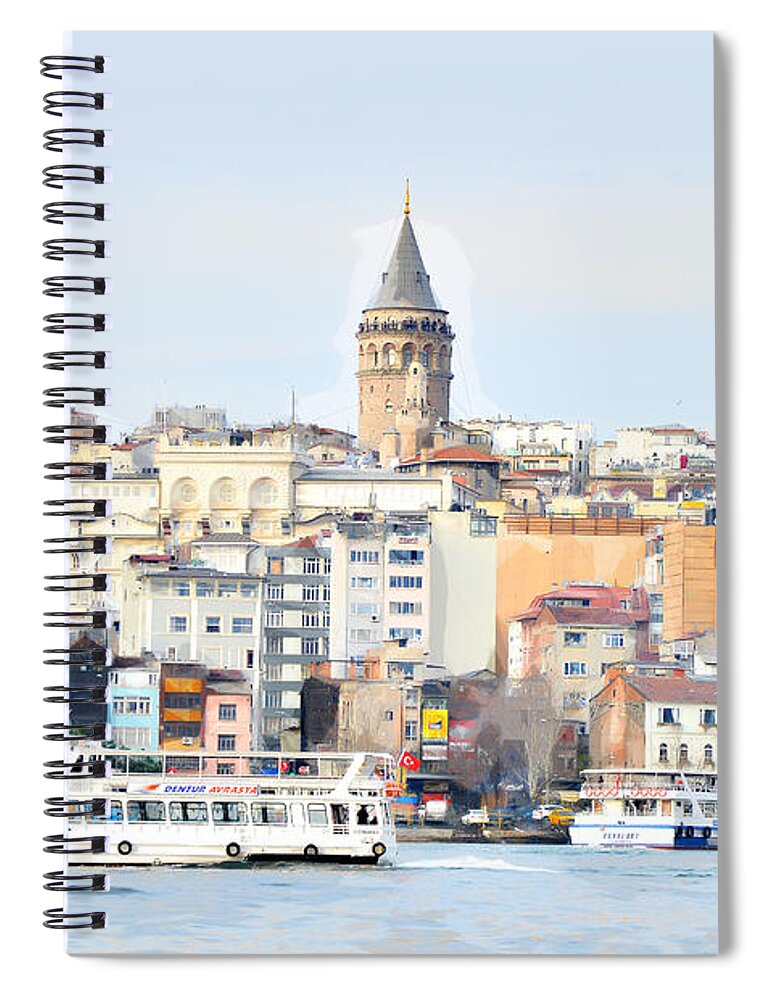 Galata Tower Spiral Notebook featuring the painting Galata tower , istanbul Turkey by Celestial Images